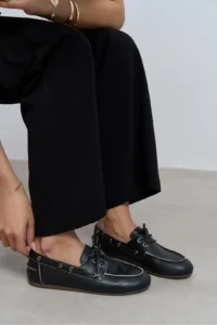 Nisantasi Shoes Rodeo Black MATTE lace Detailed Women Loafer Shoes - Image 8