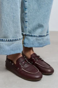 Nisantasi Shoes Rodeo Burgundy MATTE lace Detailed Women Loafer Shoes - Image 9