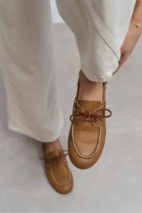 Nisantasi Shoes Rodeo Tan MATTE lace Detailed Women Loafer Shoes - Image 2