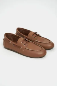 Nisantasi Shoes Rodeo Tan MATTE lace Detailed Women Loafer Shoes - Image 6