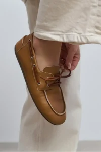 Nisantasi Shoes Rodeo Tan MATTE lace Detailed Women Loafer Shoes - Image 9