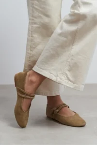 Nisantasi Shoes James ROME BEIGE Suede Leather Flat Sole Women Flats - Image 7
