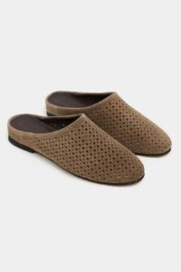 Nisantasi Shoes Palya ROME BEIGE Suede Studded GENUINE Leather Flat Sole Women Slippers