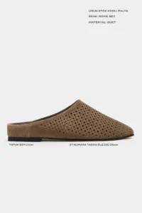 Nisantasi Shoes Palya ROME BEIGE Suede Studded GENUINE Leather Flat Sole Women Slippers - Image 3