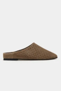 Nisantasi Shoes Palya ROME BEIGE Suede Studded GENUINE Leather Flat Sole Women Slippers - Image 4