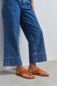 Nisantasi Shoes Almira Orange Suede Leather Flat Sole Women Flip Flops Slippers - Image 2
