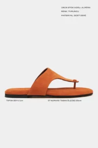 Nisantasi Shoes Almira Orange Suede Leather Flat Sole Women Flip Flops Slippers - Image 3