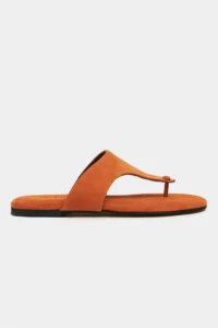 Nisantasi Shoes Almira Orange Suede Leather Flat Sole Women Flip Flops Slippers - Image 4