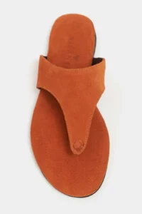 Nisantasi Shoes Almira Orange Suede Leather Flat Sole Women Flip Flops Slippers - Image 5