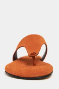 Nisantasi Shoes Almira Orange Suede Leather Flat Sole Women Flip Flops Slippers - Image 6