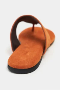 Nisantasi Shoes Almira Orange Suede Leather Flat Sole Women Flip Flops Slippers - Image 7