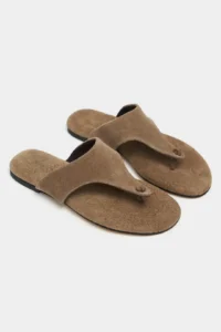 Nisantasi Shoes Almira ROME BEIGE Suede Leather Flat Sole Women Flip Flops Slippers