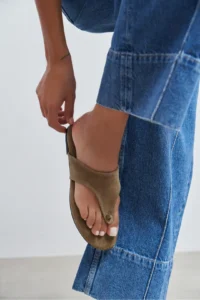 Nisantasi Shoes Almira ROME BEIGE Suede Leather Flat Sole Women Flip Flops Slippers - Image 10