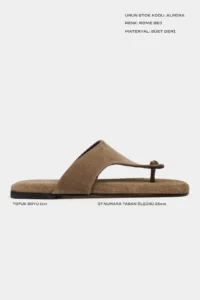 Nisantasi Shoes Almira ROME BEIGE Suede Leather Flat Sole Women Flip Flops Slippers - Image 3