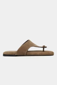 Nisantasi Shoes Almira ROME BEIGE Suede Leather Flat Sole Women Flip Flops Slippers - Image 4