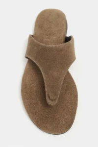 Nisantasi Shoes Almira ROME BEIGE Suede Leather Flat Sole Women Flip Flops Slippers - Image 5