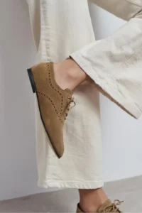 Nisantasi Shoes Estina ROME BEIGE Suede Leather pattern Detailed Classical Women Loafer Shoes - Image 2