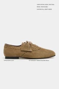 Nisantasi Shoes Estina ROME BEIGE Suede Leather pattern Detailed Classical Women Loafer Shoes - Image 3