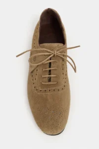 Nisantasi Shoes Estina ROME BEIGE Suede Leather pattern Detailed Classical Women Loafer Shoes - Image 4