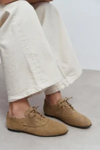 Nisantasi Shoes Estina ROME BEIGE Suede Leather pattern Detailed Classical Women Loafer Shoes - Image 7