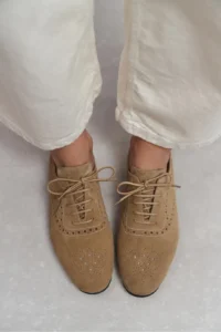 Nisantasi Shoes Estina ROME BEIGE Suede Leather pattern Detailed Classical Women Loafer Shoes - Image 8