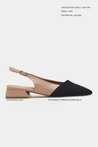 Nisantasi Shoes VIKTOR Nude Satin Front Black Ankle Belt Detailed Pointed toe Short Heels Women Flats - Image 2