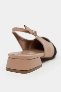 Nisantasi Shoes VIKTOR Nude Satin Front Black Ankle Belt Detailed Pointed toe Short Heels Women Flats - Image 5