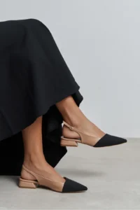 Nisantasi Shoes VIKTOR Nude Satin Front Black Ankle Belt Detailed Pointed toe Short Heels Women Flats - Image 7