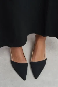 Nisantasi Shoes VIKTOR Nude Satin Front Black Ankle Belt Detailed Pointed toe Short Heels Women Flats - Image 8