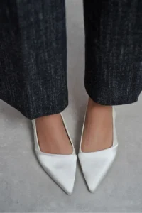 Nisantasi Shoes VIKTOR PEARL MATTE Front Pearl Satin Ankle Belt Detailed Pointed toe Short Heels Women Flats - Image 7