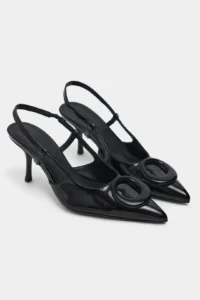 Nisantasi Shoes Nereid Black Patent with accessories Pointed toe Light Back Thin Heels Women Shoes