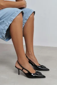 Nisantasi Shoes Nereid Black Patent with accessories Pointed toe Light Back Thin Heels Women Shoes - Image 9