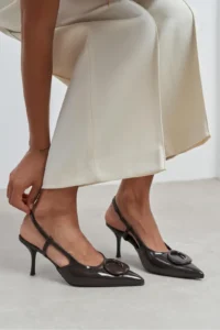 Nisantasi Shoes Nereid Brown Patent with accessories Pointed toe Light Back Thin Heels Women Shoes - Image 9