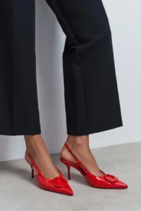 Nisantasi Shoes Nereid Red Patent with accessories Pointed toe Light Back Thin Heels Women Shoes - Image 2