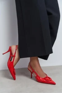Nisantasi Shoes Nereid Red Patent with accessories Pointed toe Light Back Thin Heels Women Shoes - Image 7