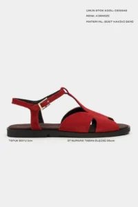 Nisantasi Shoes Dessas Red SUEDE GENUINE Leather Hair Clip Detailed Flat Sole Burnu Light Women Sandals - Image 3