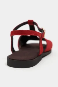 Nisantasi Shoes Dessas Red SUEDE GENUINE Leather Hair Clip Detailed Flat Sole Burnu Light Women Sandals - Image 5
