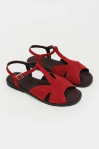 Nisantasi Shoes Dessas Red SUEDE GENUINE Leather Hair Clip Detailed Flat Sole Burnu Light Women Sandals - Image 6
