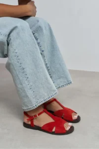 Nisantasi Shoes Dessas Red SUEDE GENUINE Leather Hair Clip Detailed Flat Sole Burnu Light Women Sandals - Image 8