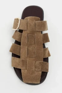 Nisantasi Shoes Siento ROME BEIGE Suede Leather Flat Sole Women Slippers - Image 4