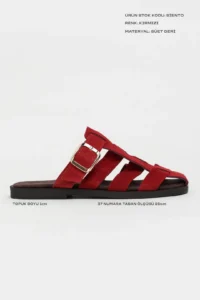 Nisantasi Shoes Siento Red SUEDE Leather Flat Sole Women Slippers - Image 3
