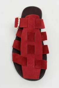 Nisantasi Shoes Siento Red SUEDE Leather Flat Sole Women Slippers - Image 4