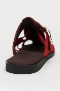 Nisantasi Shoes Siento Red SUEDE Leather Flat Sole Women Slippers - Image 5