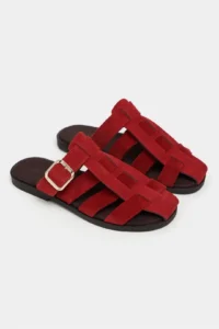Nisantasi Shoes Siento Red SUEDE Leather Flat Sole Women Slippers - Image 6