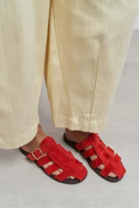 Nisantasi Shoes Siento Red SUEDE Leather Flat Sole Women Slippers - Image 8