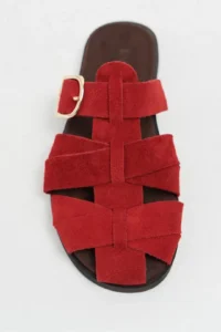 Nisantasi Shoes Honey Red GENUINE SUEDE Hair Clip Detailed Flat Sole Women Slippers - Image 3