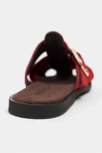 Nisantasi Shoes Honey Red GENUINE SUEDE Hair Clip Detailed Flat Sole Women Slippers - Image 4