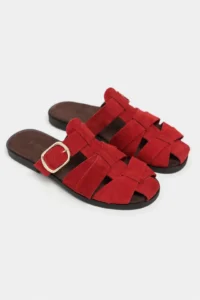 Nisantasi Shoes Honey Red GENUINE SUEDE Hair Clip Detailed Flat Sole Women Slippers - Image 5