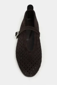 Nisantasi Shoes BELNDA Brown Suede Leather Studded Hair Clip Detailed Flat Sole Women Flats - Image 5