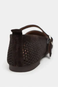 Nisantasi Shoes Titi DARK Brown Suede Studded GENUINE Leather Hair Clip Detailed Flat Sole Women Flats - Image 5